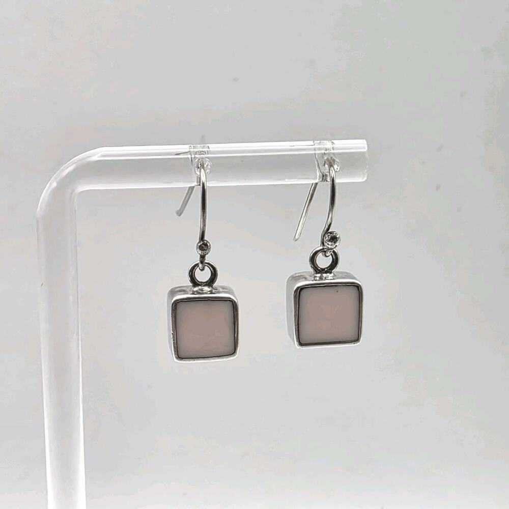 Dainty Pink Square Mother of Pearl 925 Sterling Silver Dangle Earrings